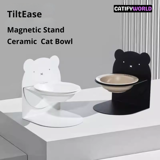 TiltEase Magnetic Stand Ceramic Cat Bowl