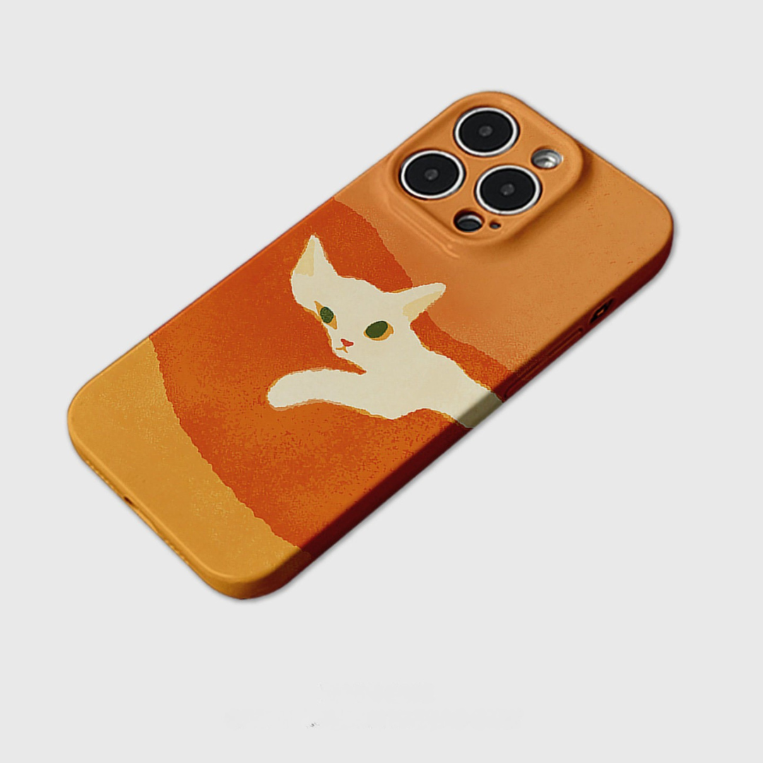 Lazy White Cat Illustration Phone Case