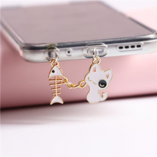Cute Black & White Cat Phone Dust Plug Charm