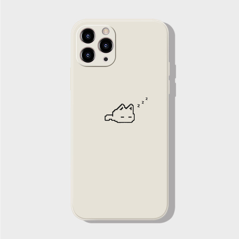 Sleepy Pixel Cat iPhone Case Minimal Black Aesthetic Phone Cover