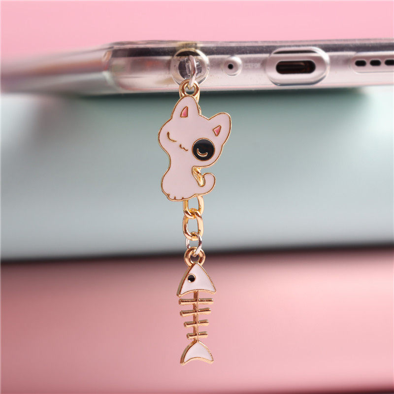 Cute Black & White Cat Phone Dust Plug Charm
