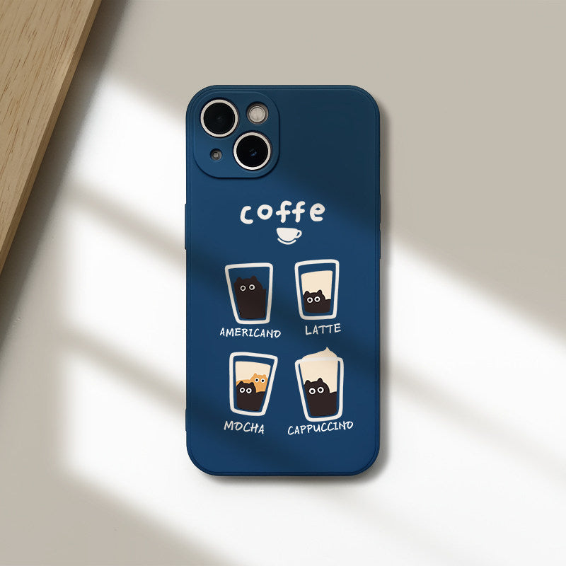 Cute Coffee Cat iPhone Case Minimalist Aesthetic Silicone Phone Cover for Coffee Lovers