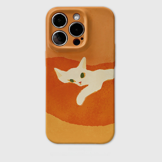 Lazy White Cat Illustration Phone Case