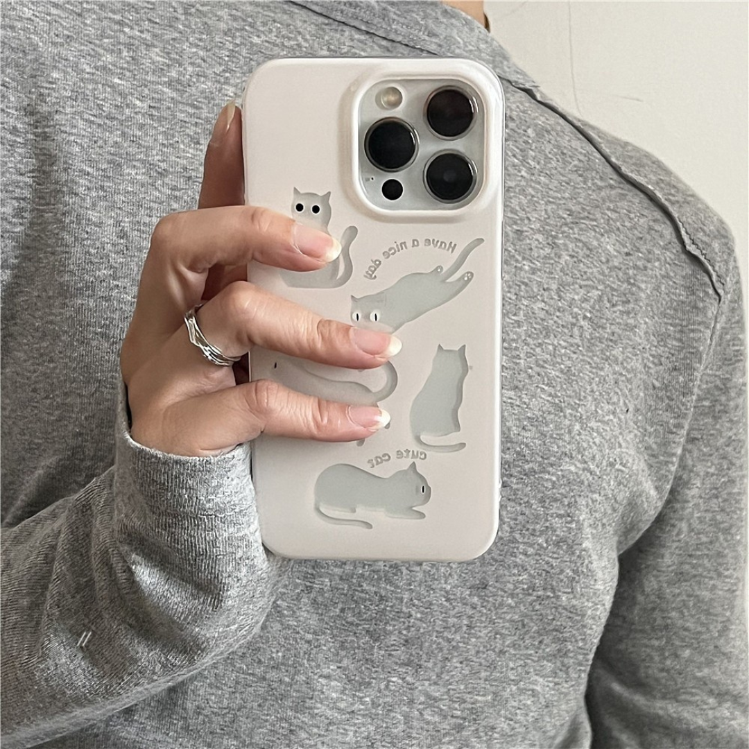 Cute Off-White Transparent Cat Phone Case