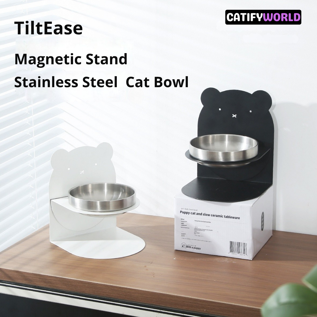 TiltEase Magnetic Stand Cat Bowl Stainless Steel