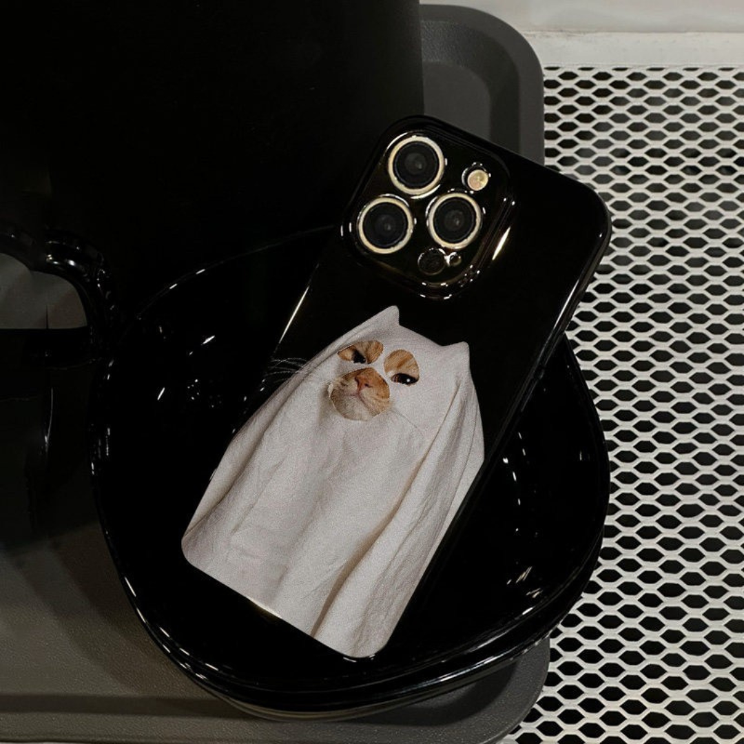 Ghost Kitty  Spooky Cute in a Sheet Phone Case