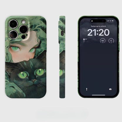 Green-Eyed Cat and Girl Case