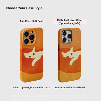 Lazy White Cat Illustration Phone Case