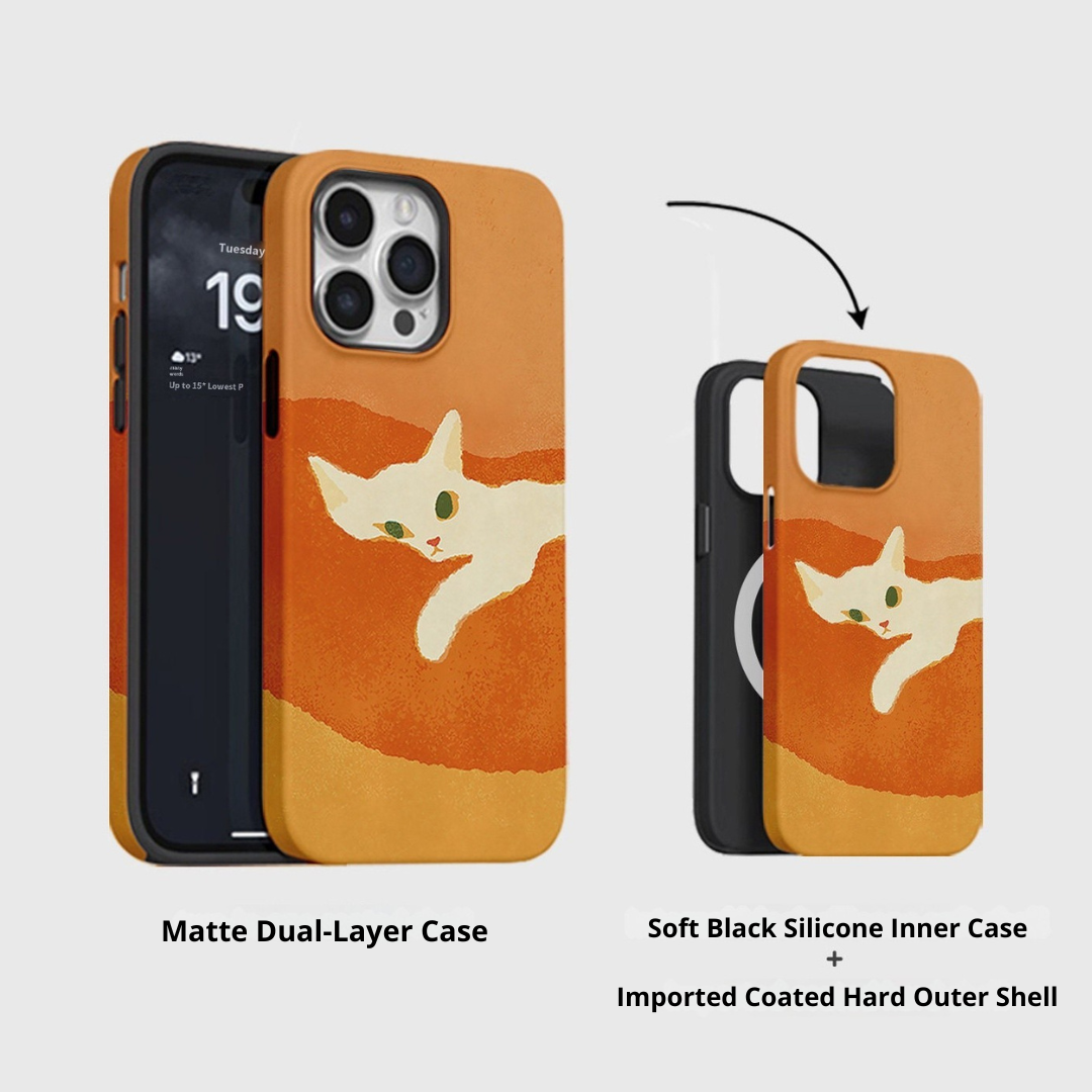Lazy White Cat Illustration Phone Case