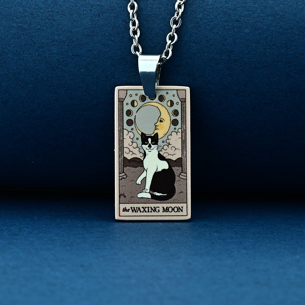 Vintage Cat Tarot Card Pendant Necklace