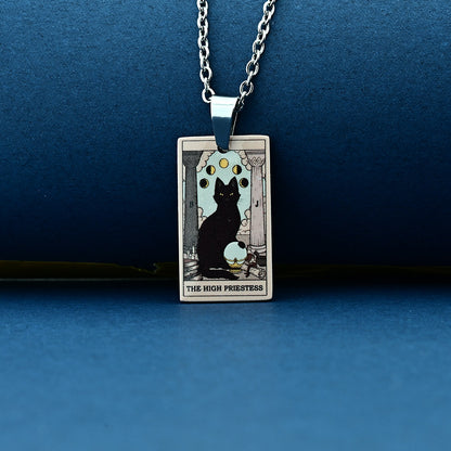 Vintage Cat Tarot Card Pendant Necklace