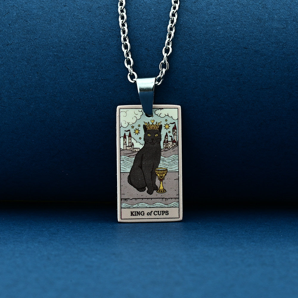 Vintage Cat Tarot Card Pendant Necklace