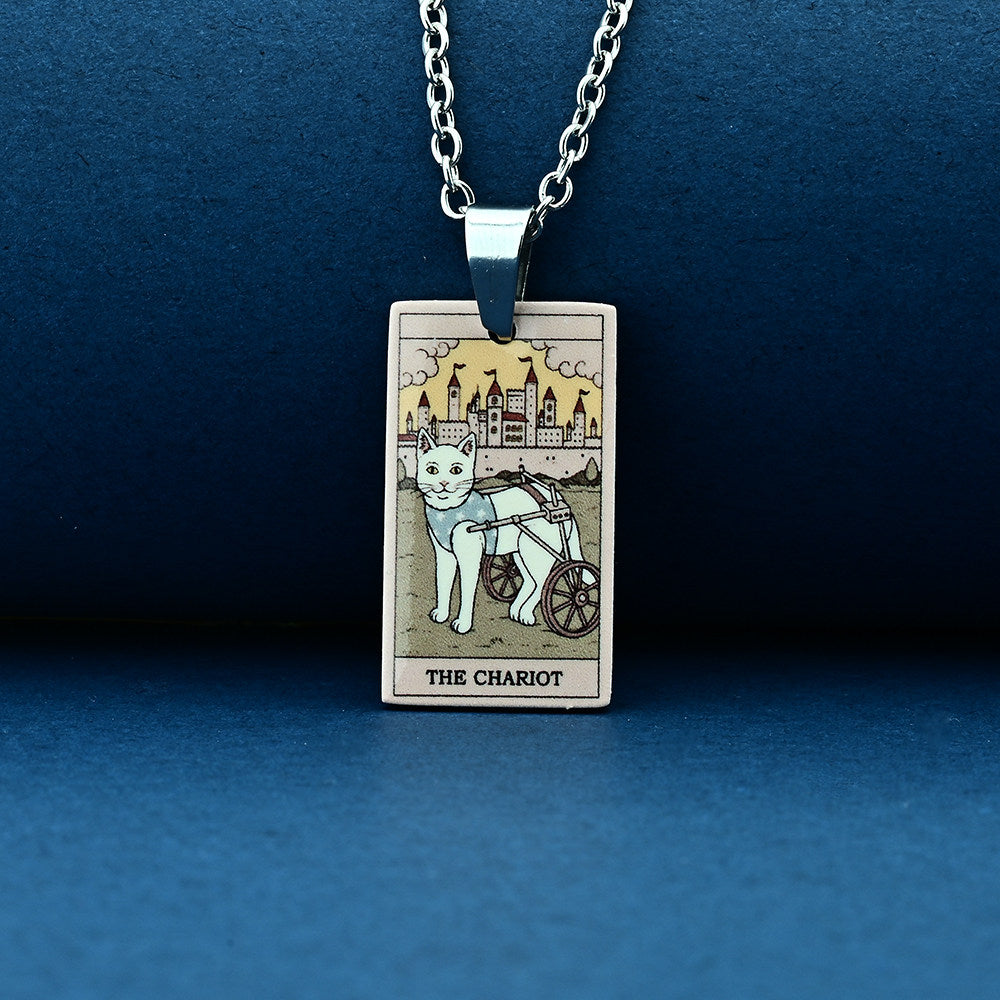 Vintage Cat Tarot Card Pendant Necklace