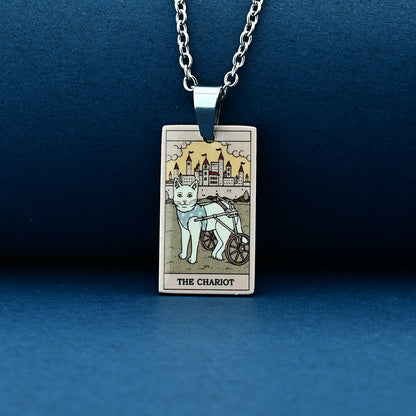 Vintage Cat Tarot Card Pendant Necklace