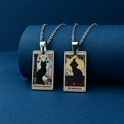 Vintage Cat Tarot Card Pendant Necklace
