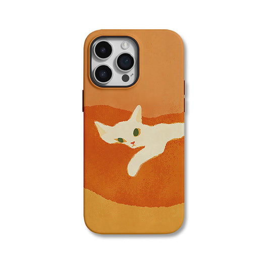 Lazy White Cat Illustration Phone Case