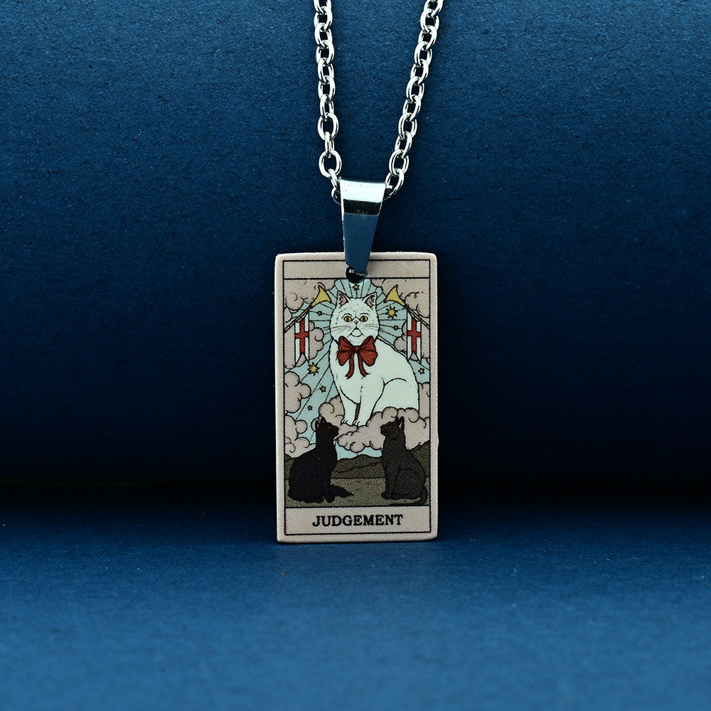 Vintage Cat Tarot Card Pendant Necklace