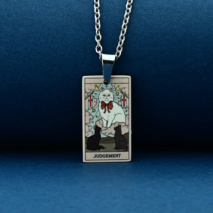 Vintage Cat Tarot Card Pendant Necklace