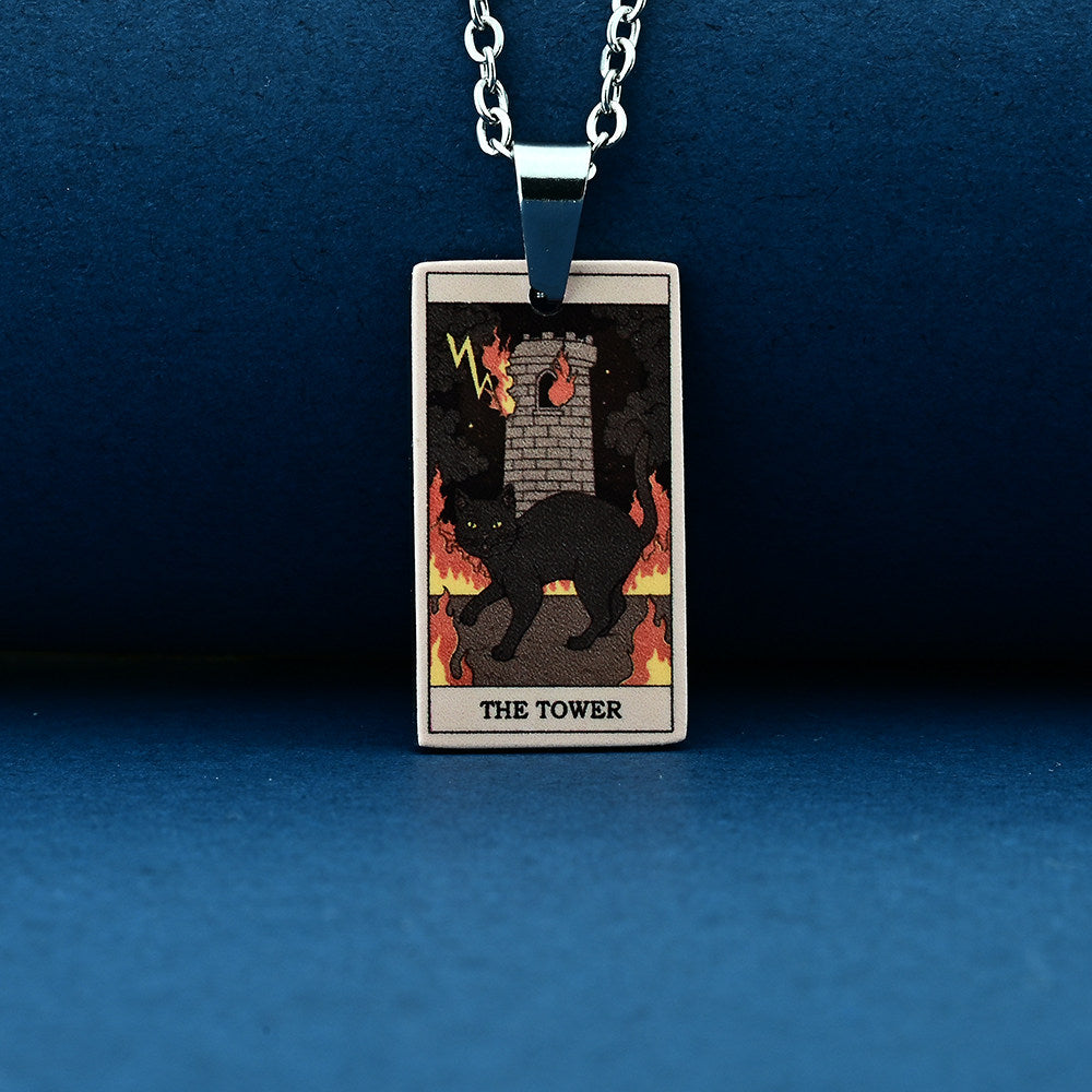 Vintage Cat Tarot Card Pendant Necklace