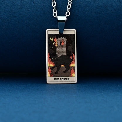 Vintage Cat Tarot Card Pendant Necklace