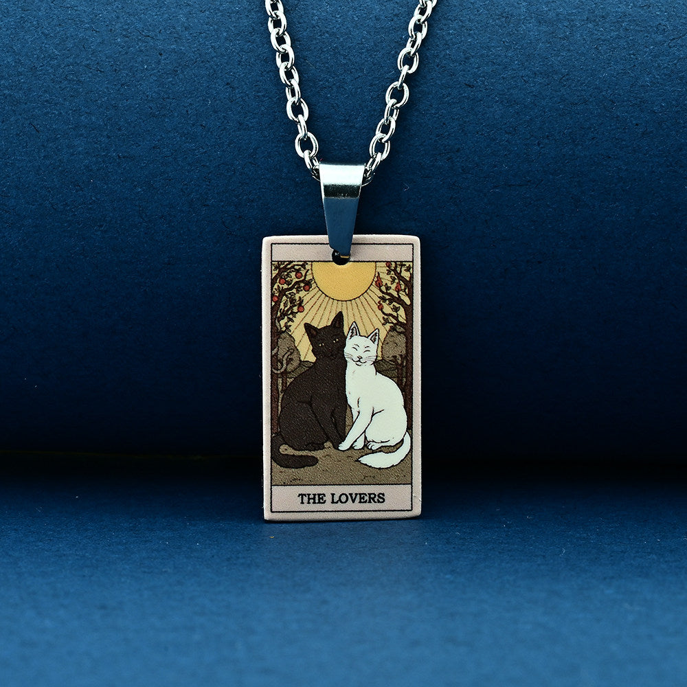 Vintage Cat Tarot Card Pendant Necklace