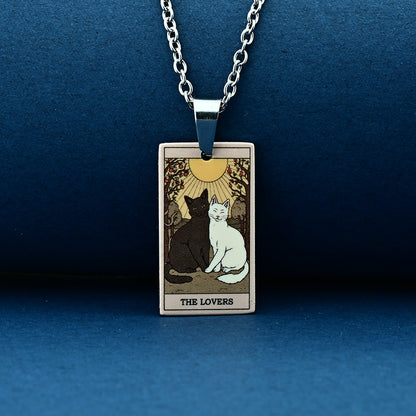 Vintage Cat Tarot Card Pendant Necklace