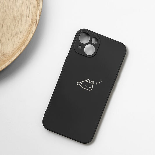 Sleepy Pixel Cat iPhone Case  Minimal Black Aesthetic Phone Cover