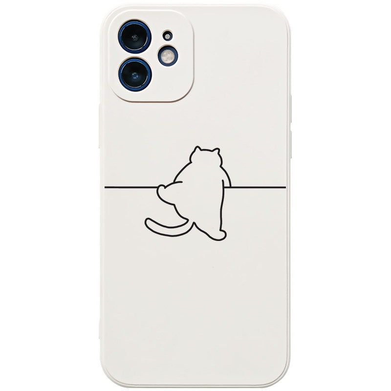 Minimal Line Art Cat Phone Case  Cute Aesthetic Soft Silicone Cover