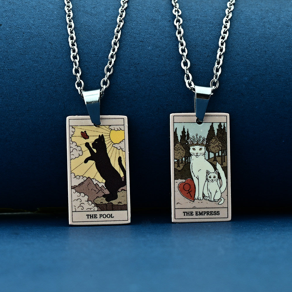 Vintage Cat Tarot Card Pendant Necklace