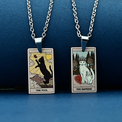 Vintage Cat Tarot Card Pendant Necklace