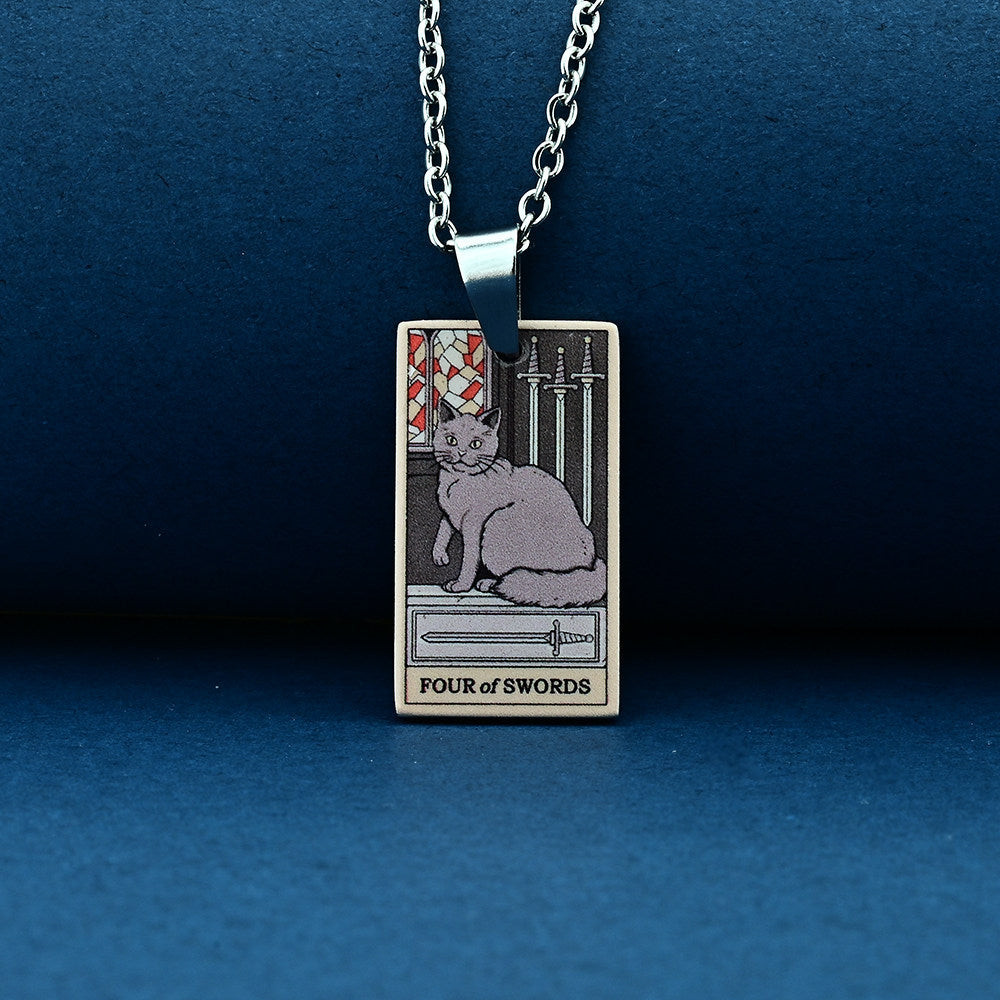 Vintage Cat Tarot Card Pendant Necklace