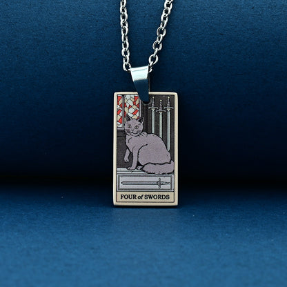 Vintage Cat Tarot Card Pendant Necklace