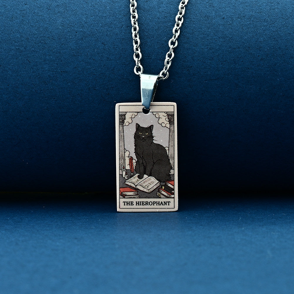 Vintage Cat Tarot Card Pendant Necklace