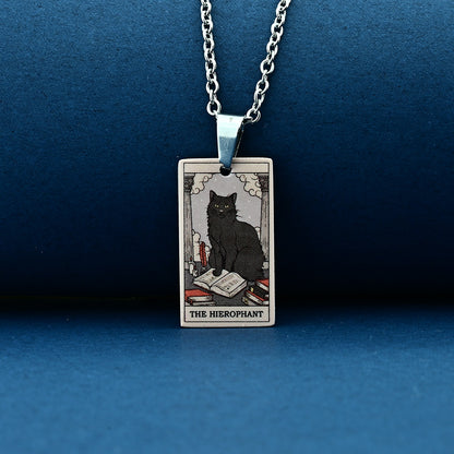 Vintage Cat Tarot Card Pendant Necklace