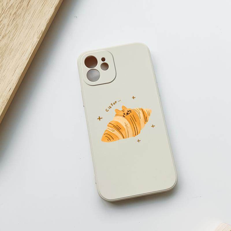 Croissant Cat Phone Case  Cute Kawaii Pastry Kitty Soft Silicone Cover