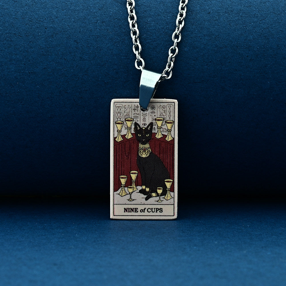 Vintage Cat Tarot Card Pendant Necklace