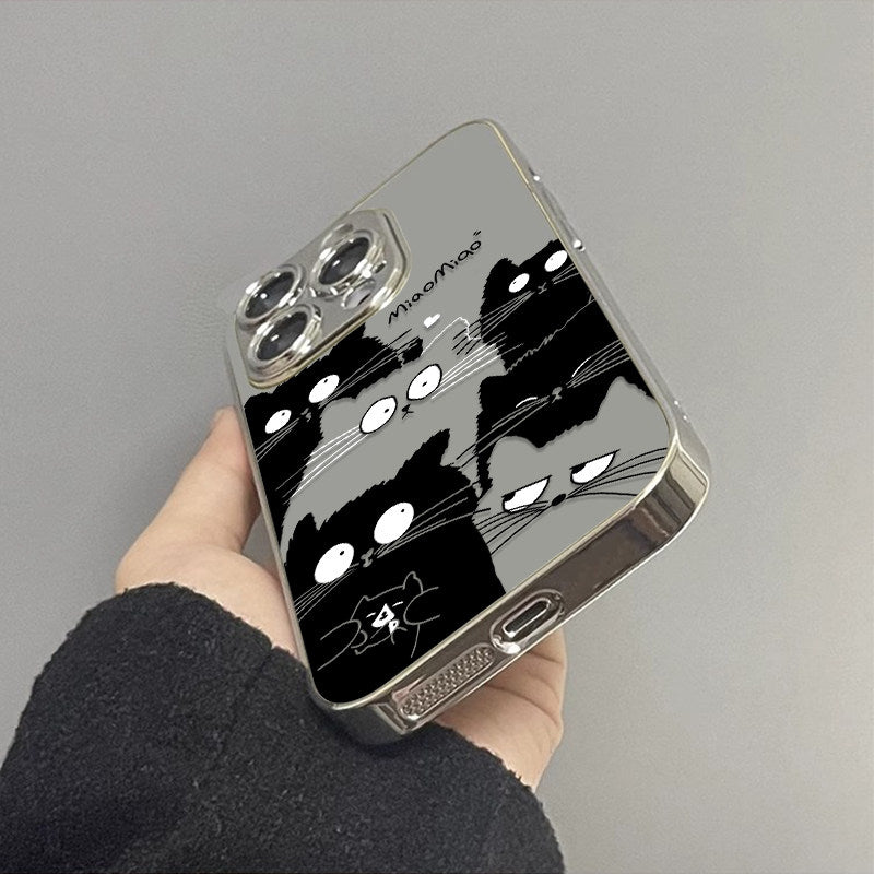 Silver Frame Cut-Out Cat Mirror Case