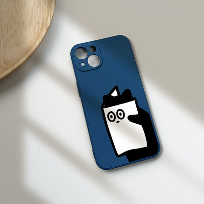 Reading Cat iPhone Case  Cute Introvert Aesthetic Blue Silicone Cover