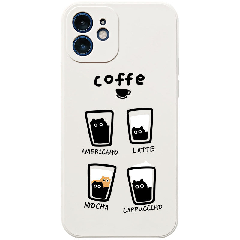Cute Coffee Cat iPhone Case  Minimalist Aesthetic Silicone Phone Cover for Coffee Lovers