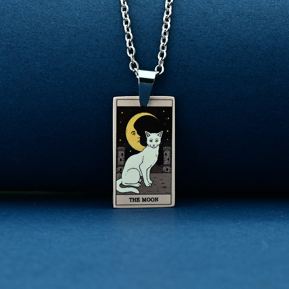 Vintage Cat Tarot Card Pendant Necklace