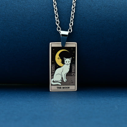 Vintage Cat Tarot Card Pendant Necklace