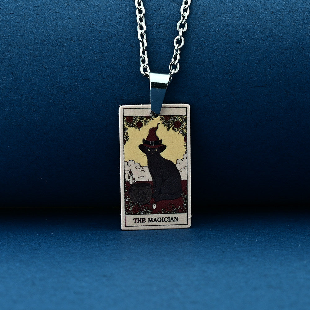 Vintage Cat Tarot Card Pendant Necklace