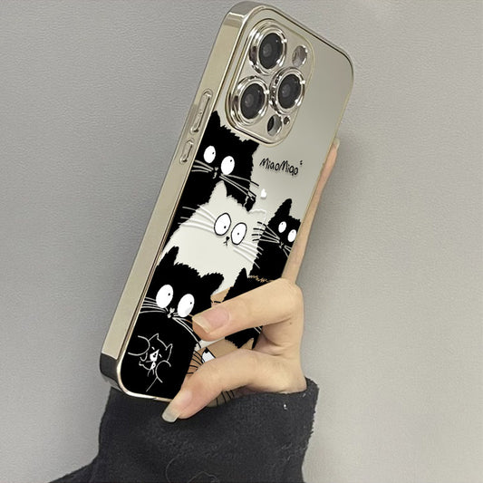 Silver Frame Cut-Out Cat Mirror Case