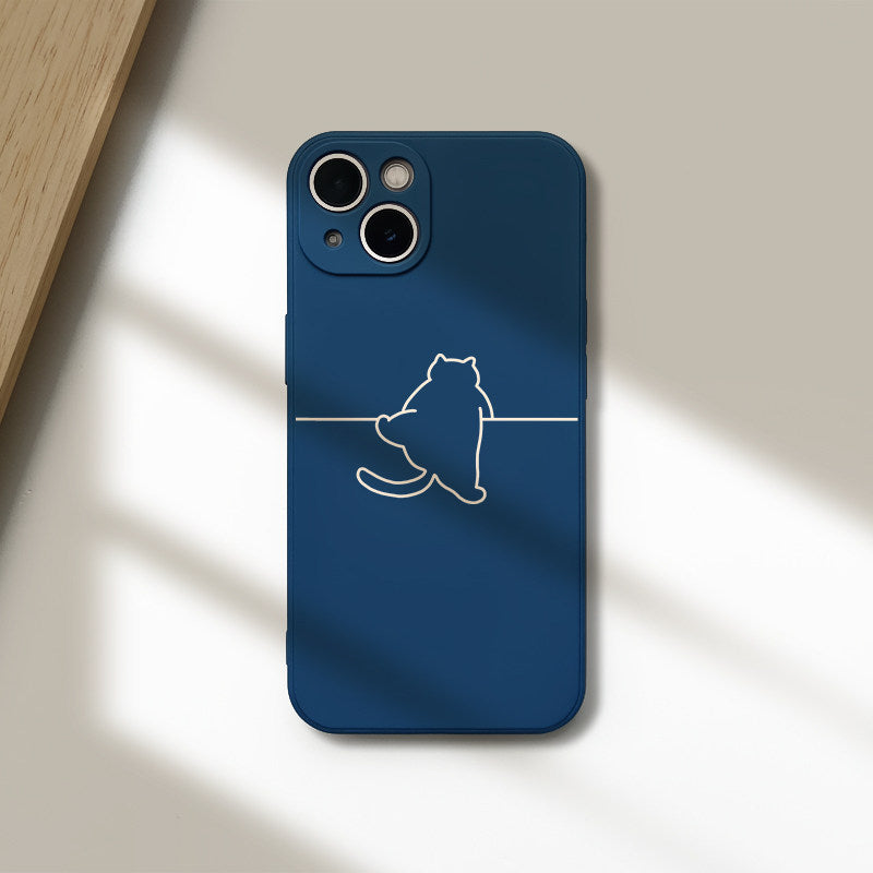 Minimal Line Art Cat Phone Case  Cute Aesthetic Soft Silicone Cover