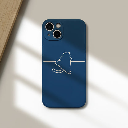 Minimal Line Art Cat Phone Case  Cute Aesthetic Soft Silicone Cover