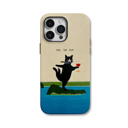 Wine Tasting Cat on Crocodile Case