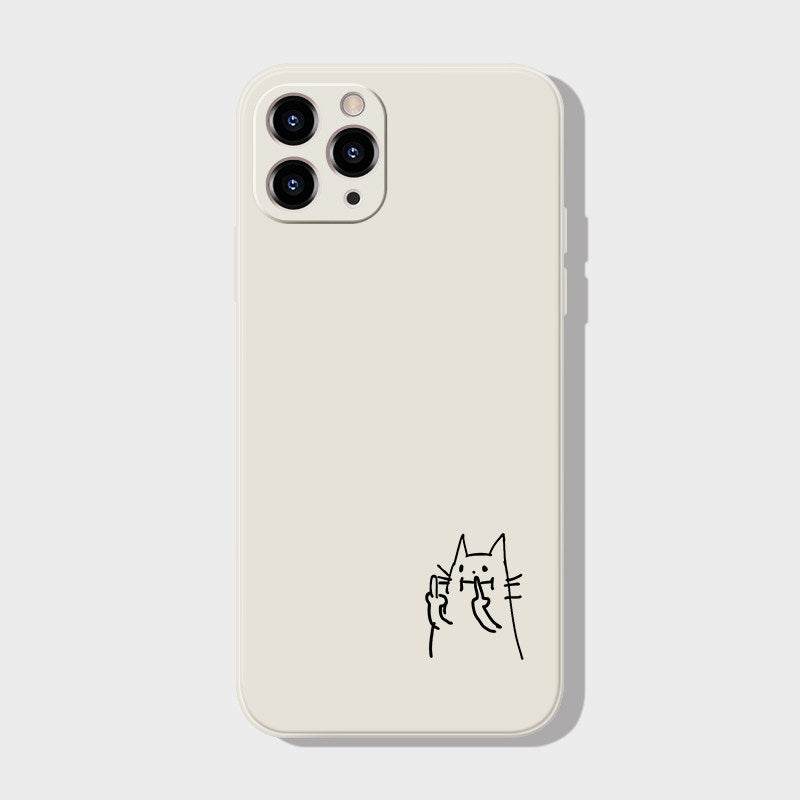 Funny Middle Finger Cat Phone Case  Cute but Rude Minimalist Aesthetic Silicone Cover