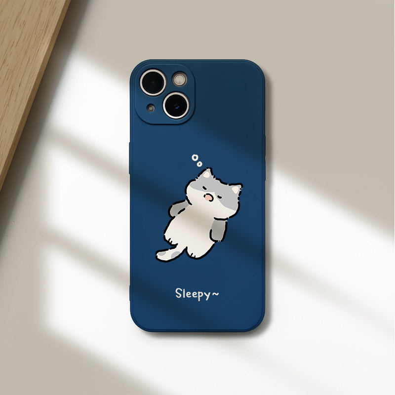 Sleepy Cat iPhone Case – Cute Cozy Aesthetic Silicone Phone Cover