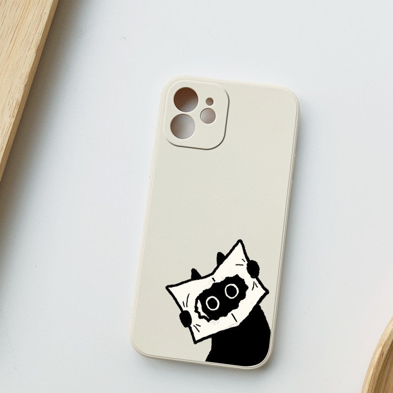 Quirky Peekaboo Cat iPhone Case  Minimalist Beige Silicone Cover for Cat Lovers