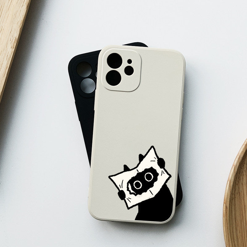Quirky Peekaboo Cat iPhone Case  Minimalist Beige Silicone Cover for Cat Lovers